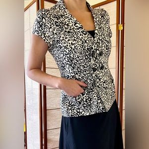 Classiques entier black + white animal print short sleeve double breasted blazer